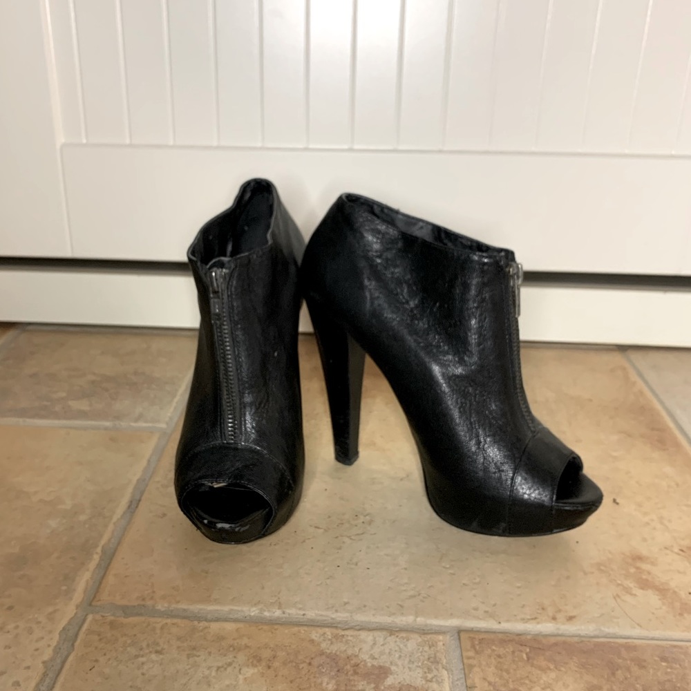 Peep toe high heel booties